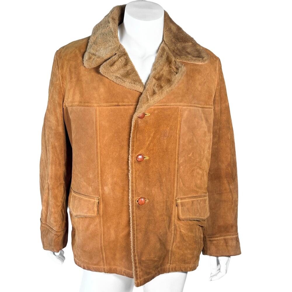 Men's Leather Cowhide Sherpa Western Coat | 50 Tall Cowboy Yellowstone